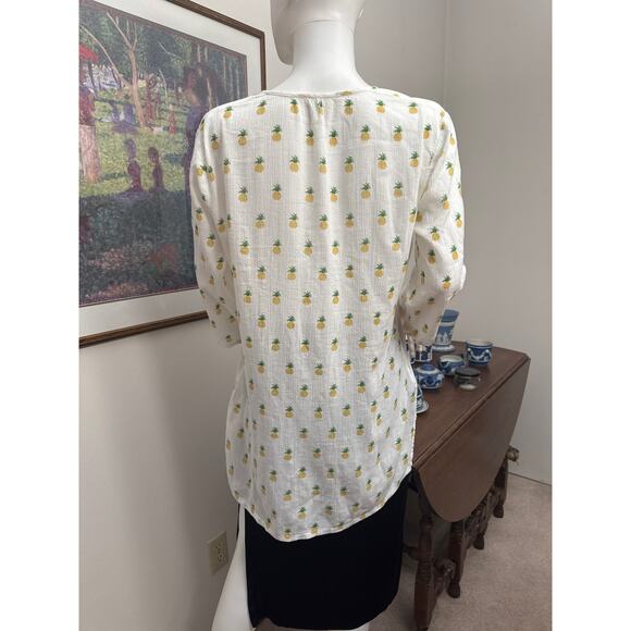 J. Crew White Pineapple Print Cotton Gauze Blouse Top Size Small - Picture 2 of 6